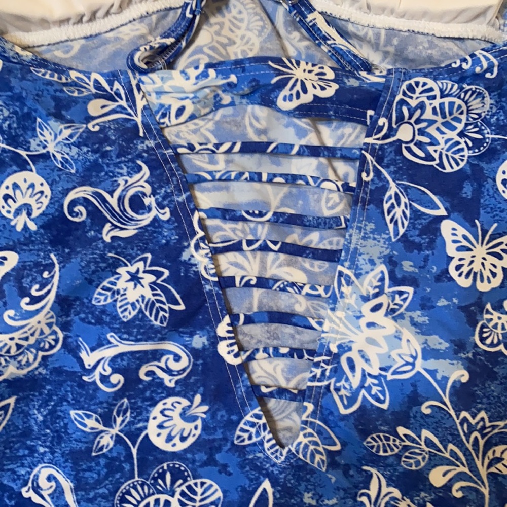 Bawdy Blue Tropical One Piece Swimsuit, Small - Picture 5 of 8